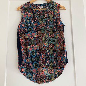 Pixley / Stitch Fix Sleeveless Colorful Floral Hi-Lo V-Neck Tank M